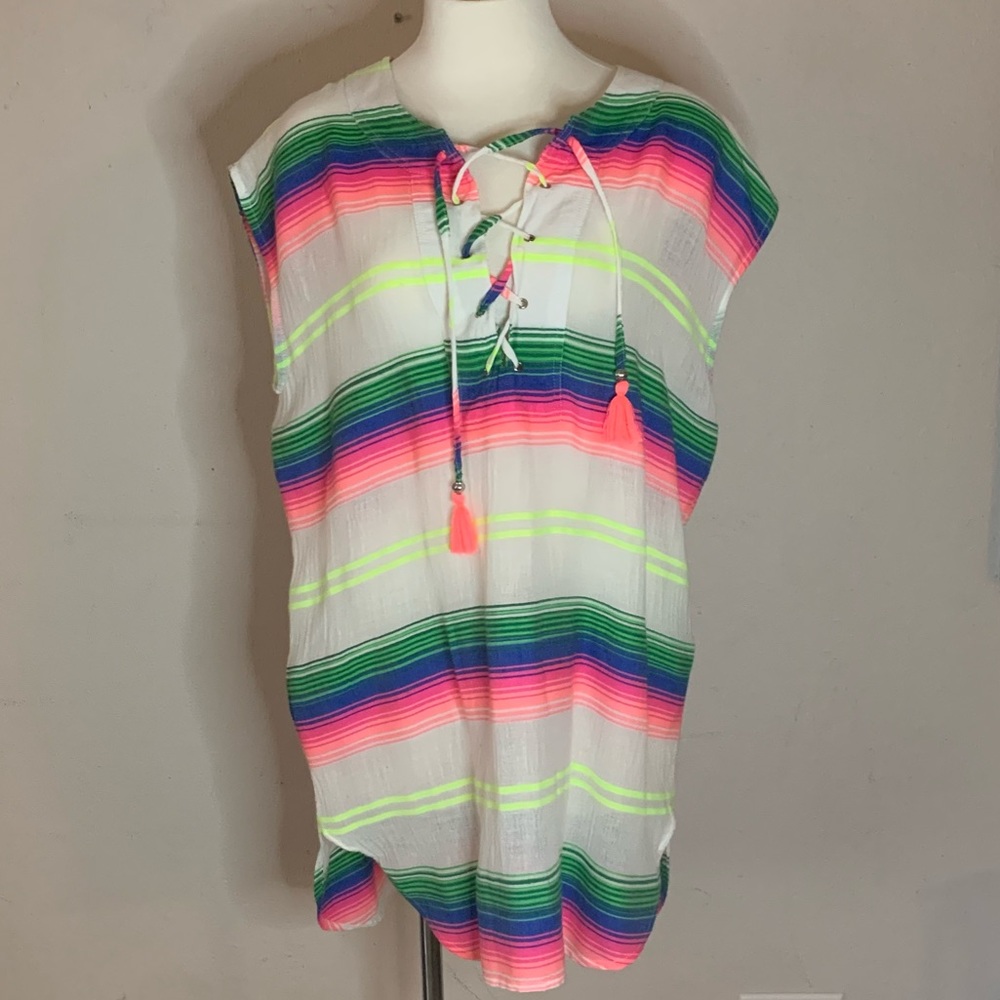 Blue Island Swim CoverUp Size M Colorful Stripes